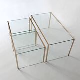 3 nesting coffee tables in glass and gilded metal, 1950-1970