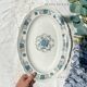 Oval dish Moulin des loups orchis sévigné floral pattern blue gray