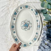 Oval dish Moulin des loups orchis sévigné floral pattern blue gray
