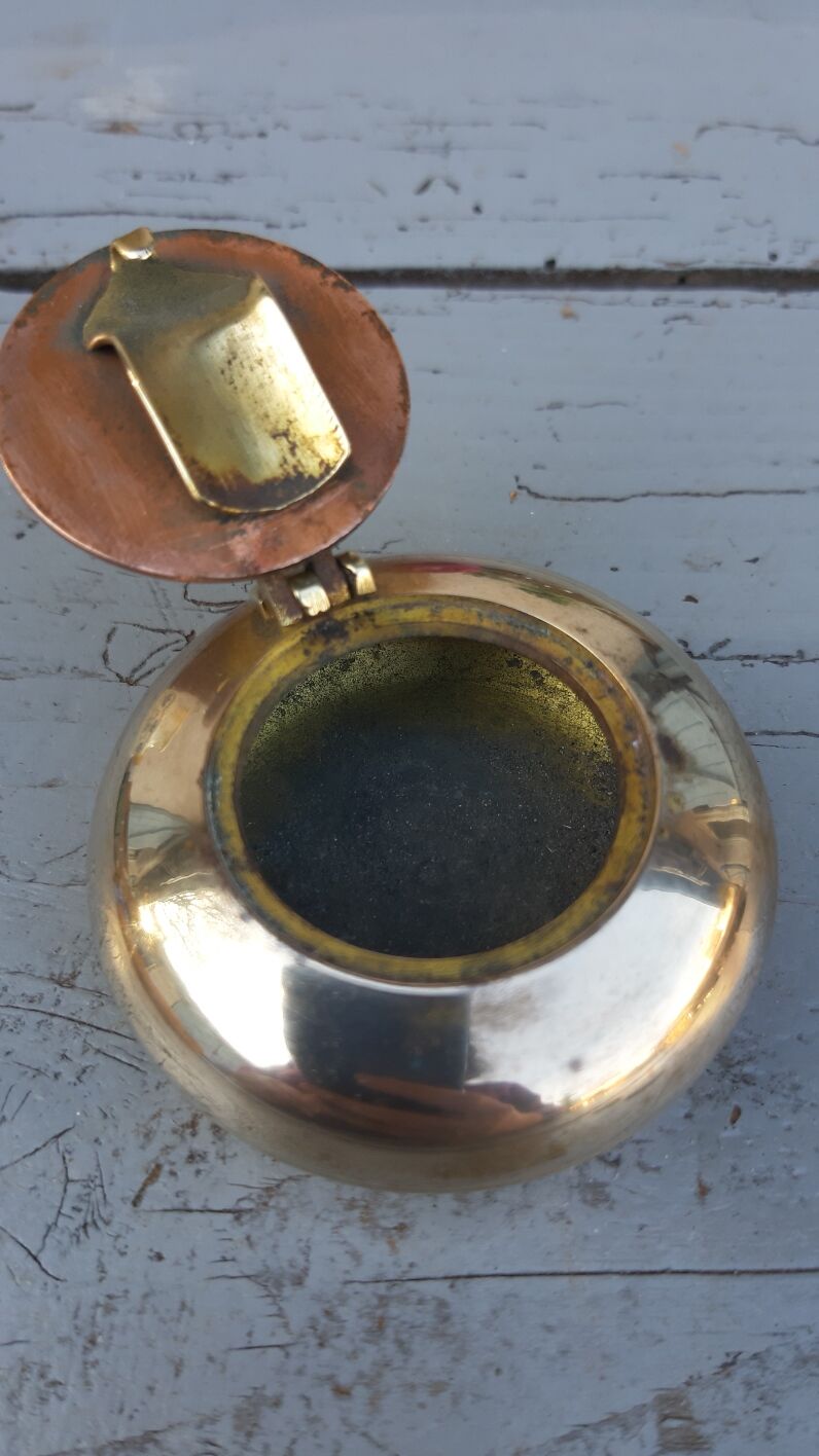 brass and copper navy ink ashtray