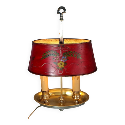 Ancienne lampe bouillotte bronze & tôle peinte, électrifiée D083