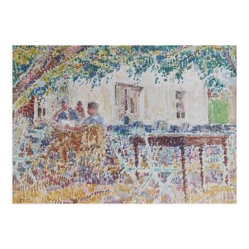 Pointillist watercolor Lunch under the trees