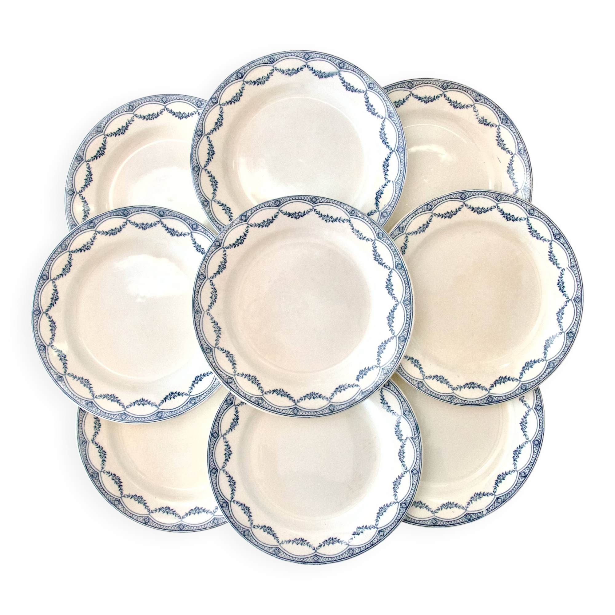 9 19th century ironstone dinner plates from Salins Petit Trianon