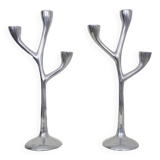 Paire de bougeoirs italiens "Arbre" en fonte d'aluminium années 80