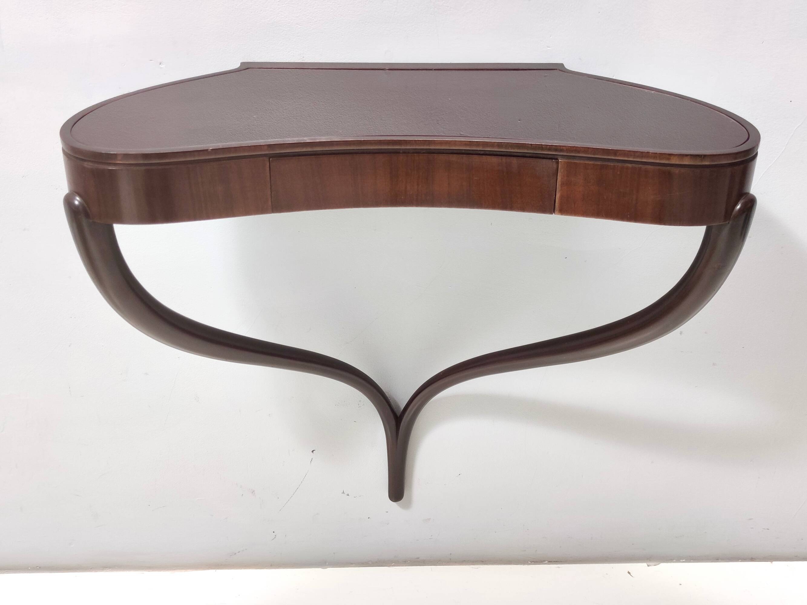 Ebonized Beech and Walnut Wall-Mounted Console Table