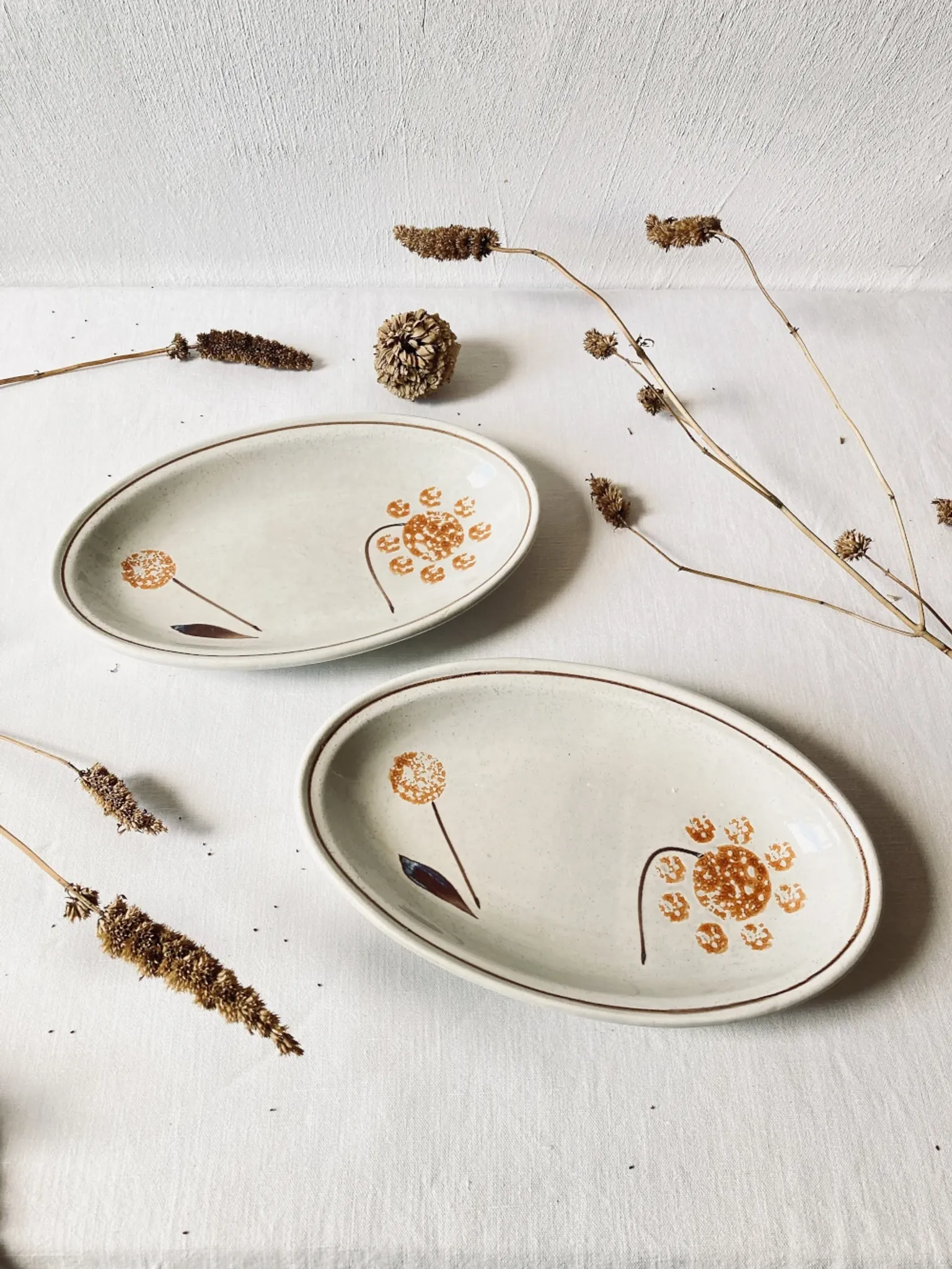 Pair of vintage earthenware dishes from Sarreguemines, 1970s