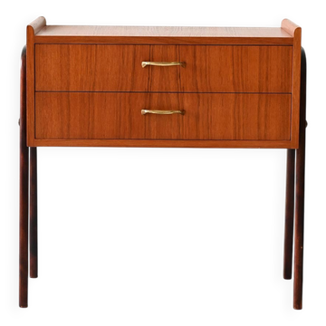 Table de chevet scandinave en teck des années 1950 avec poignées en laiton