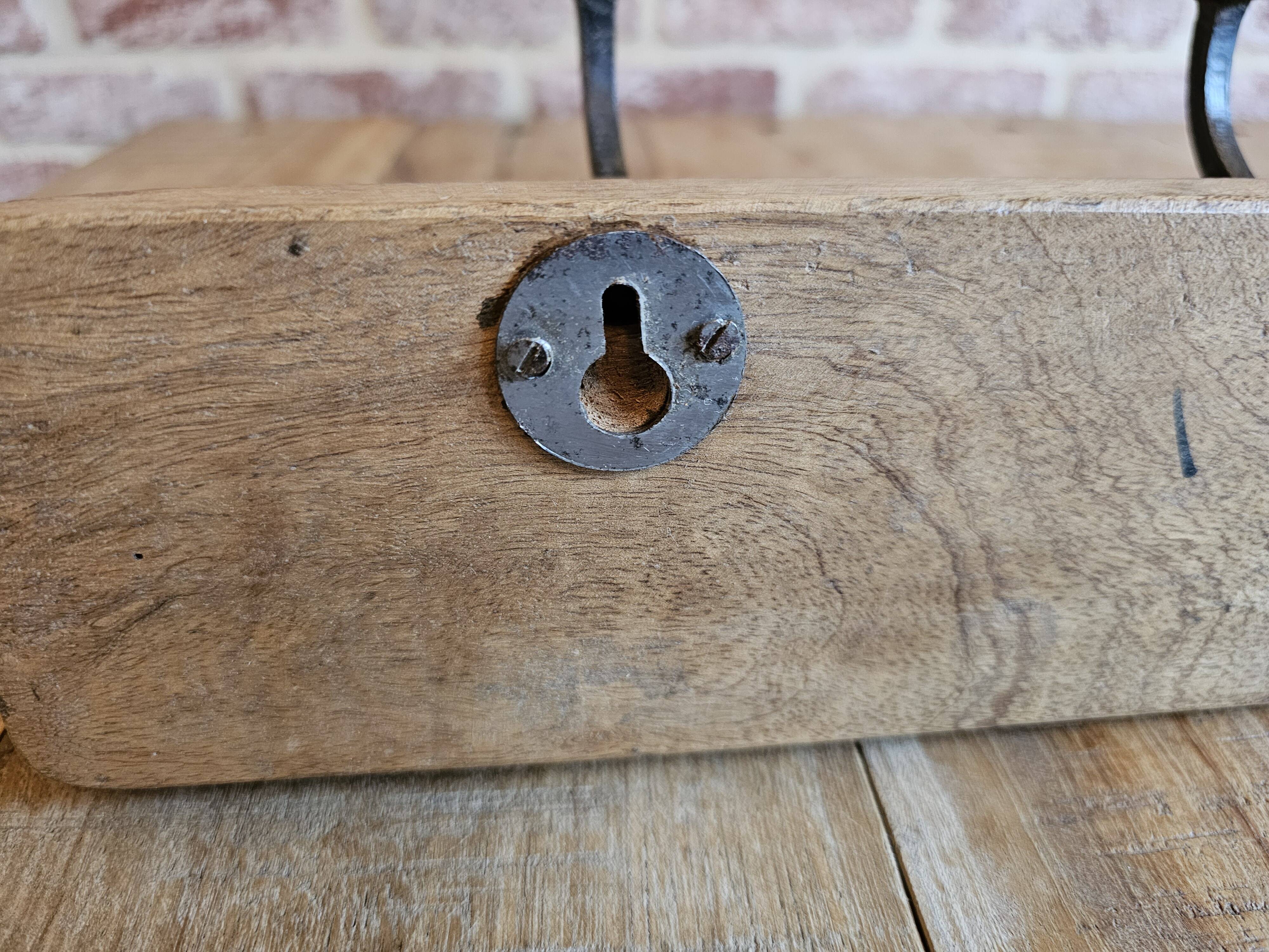 Solid teak coat hook with 4 double cast iron hooks