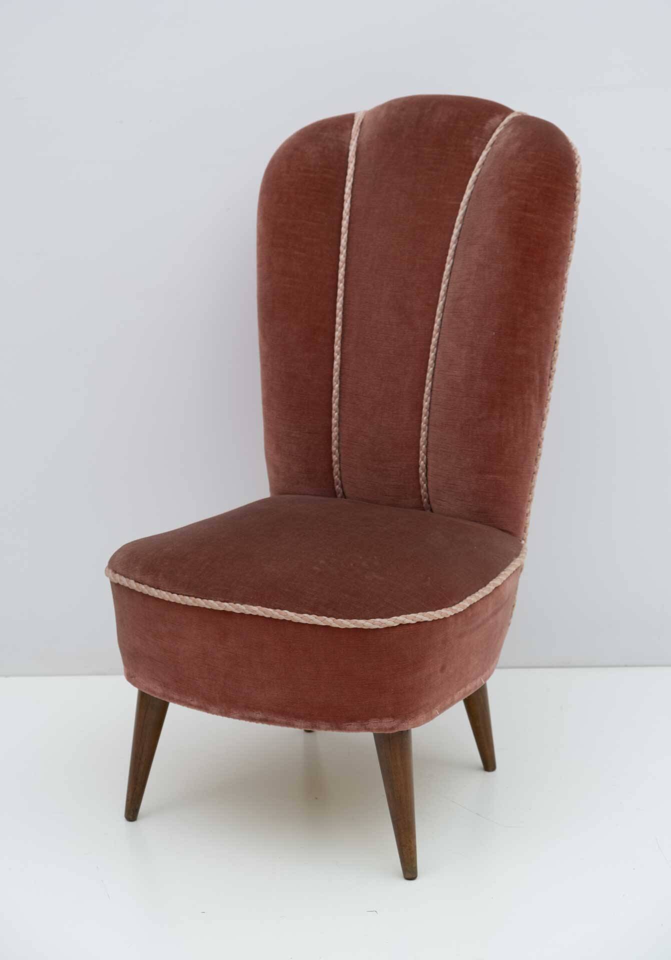 Nello Pini Mid-Century Modern Italian Velvet Reclining Armchair, Novarredo