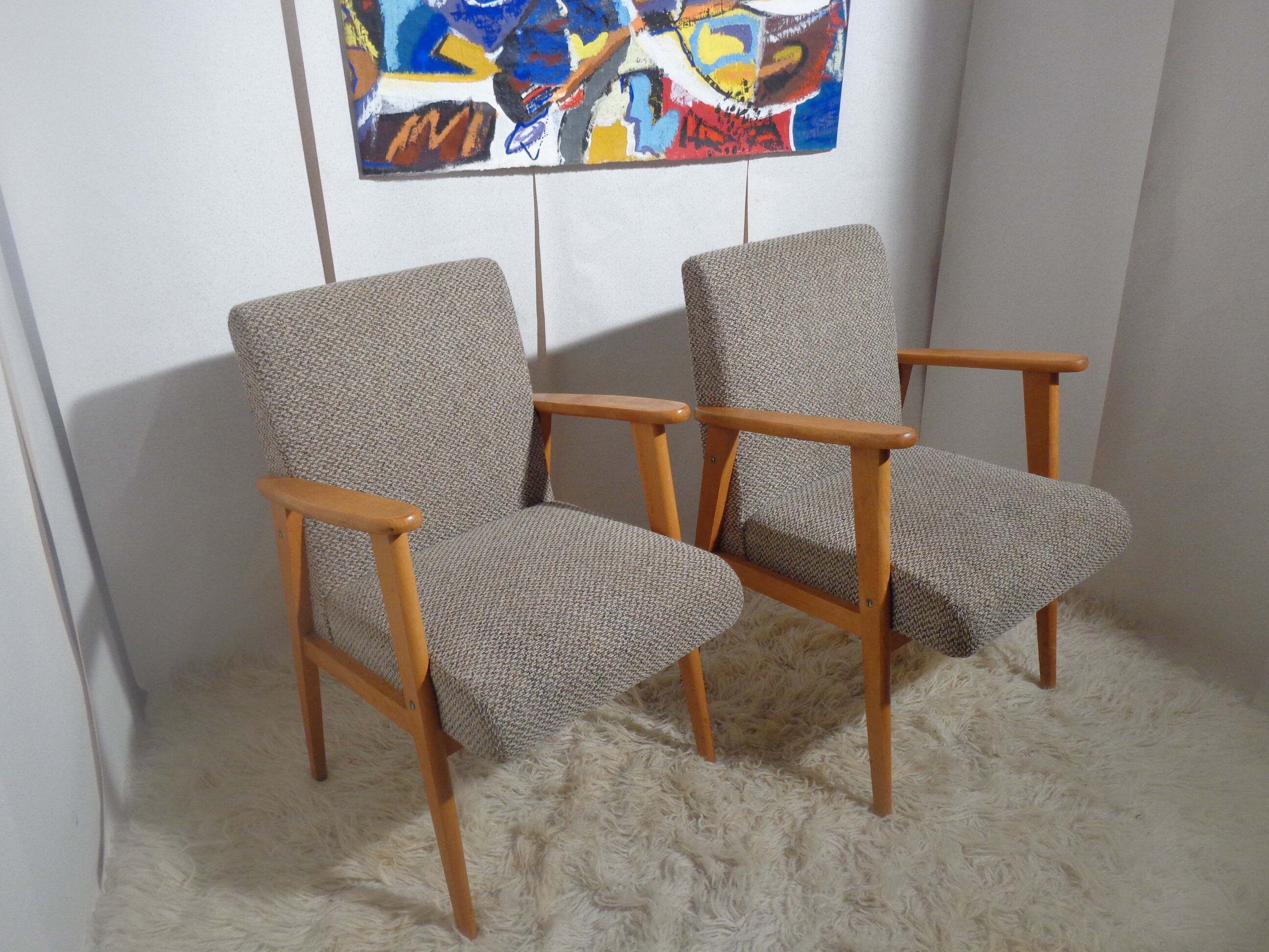 Pair of vintage Scandinavian armchairs from the 60s light wood