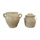 2 enamelled sandstone pots