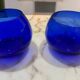 Set of 3 blue glass candle holders