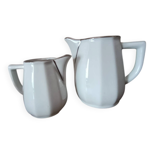 2 pots à lait porcelaine blanche liseré platine , Flora de Apilco