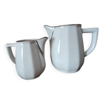 2 pots à lait porcelaine blanche liseré platine , Flora de Apilco