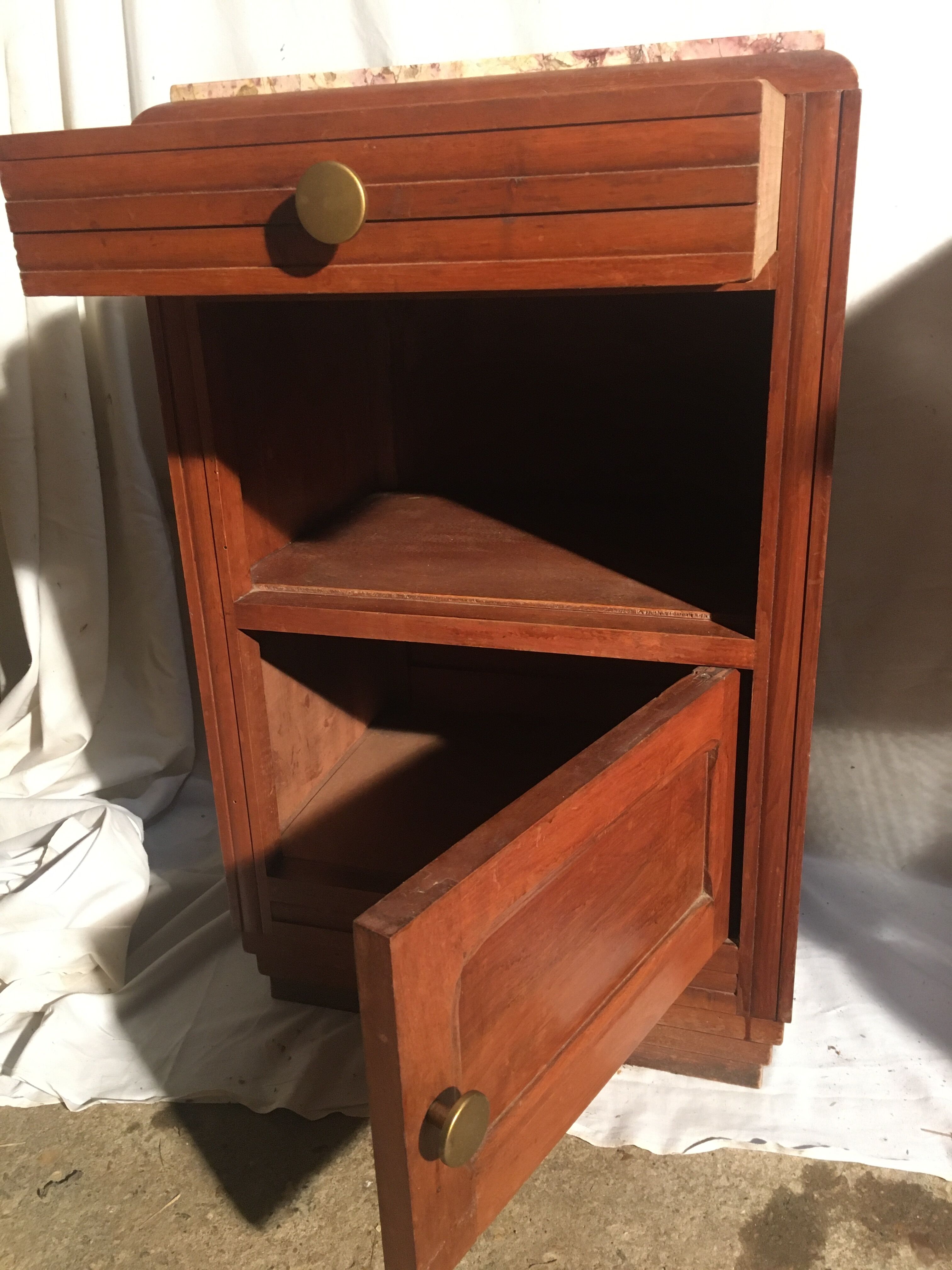 Beech bedside table on marble; 30/40s