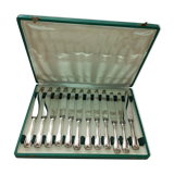 12 Silver Metal Ercuis Table Knives Box