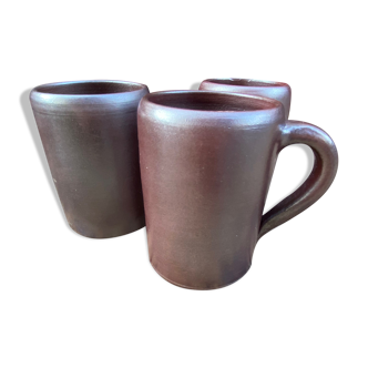 Ensemble de 3 mugs XL en grès métallisé- années 70