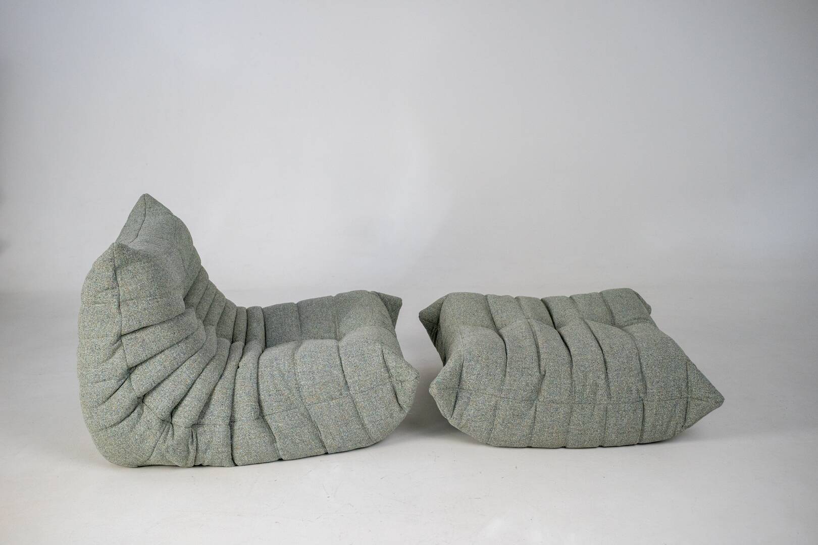 Togo set of armchair and pouf in melange tweed