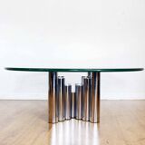Table basse Space Age en tube chromé et verre 1970