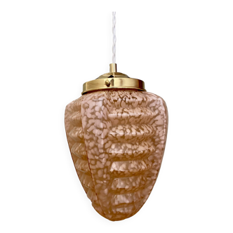 Vintage art deco globe pendant light in pink clichy glass