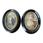 Pair of black wooden oval frames 1880’s  each 13 cm x 10 cm glass measurements 8.5 cm x 5.5 cm