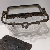 Boite ancienne verre laiton biscuits bonbon coffret