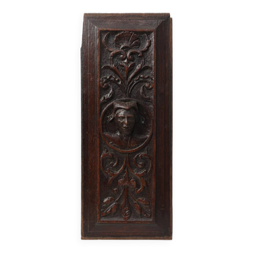 Flemish Renaissance Carved Oak Panel with Female Portrait Medallion