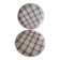 Two dessert plates Moulin des Loups with a pink and grey tablecloth design.