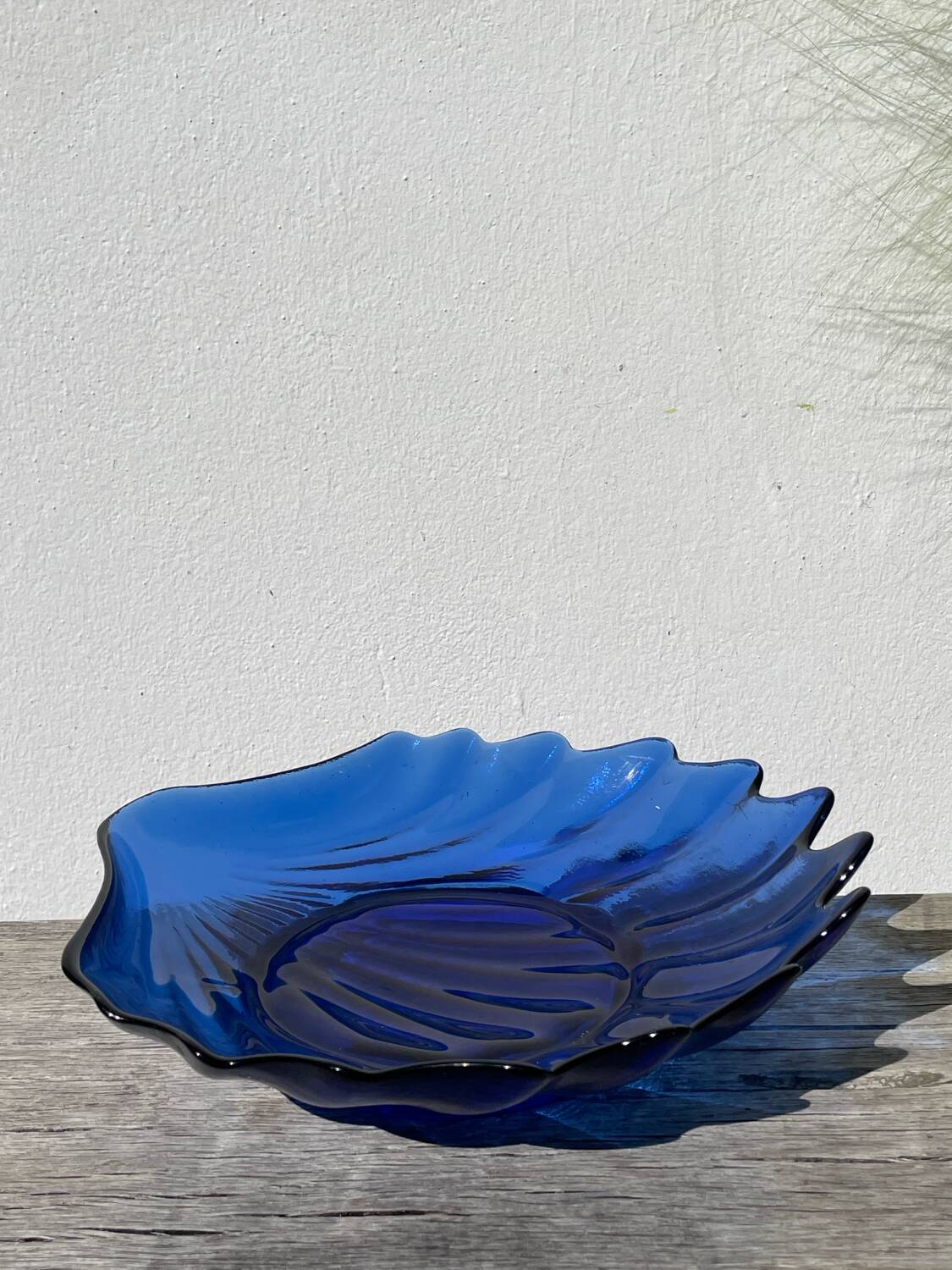 Blue glass shell salad bowl