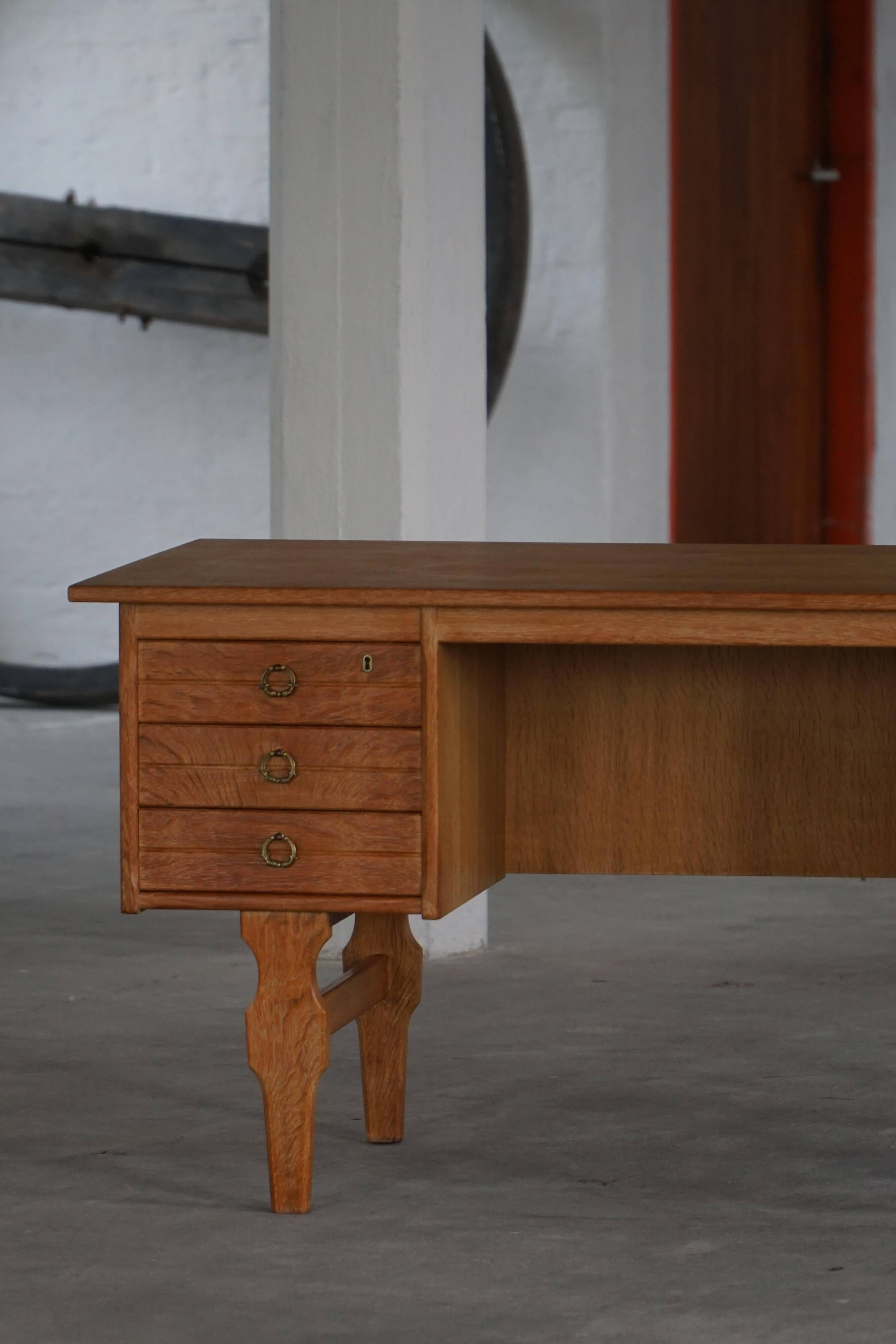 Free-standing oak desk, Mid-century modern Danish, Henning Kjærnulf, 1950s