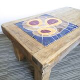 Solid wood and ceramic coffee table, 70s