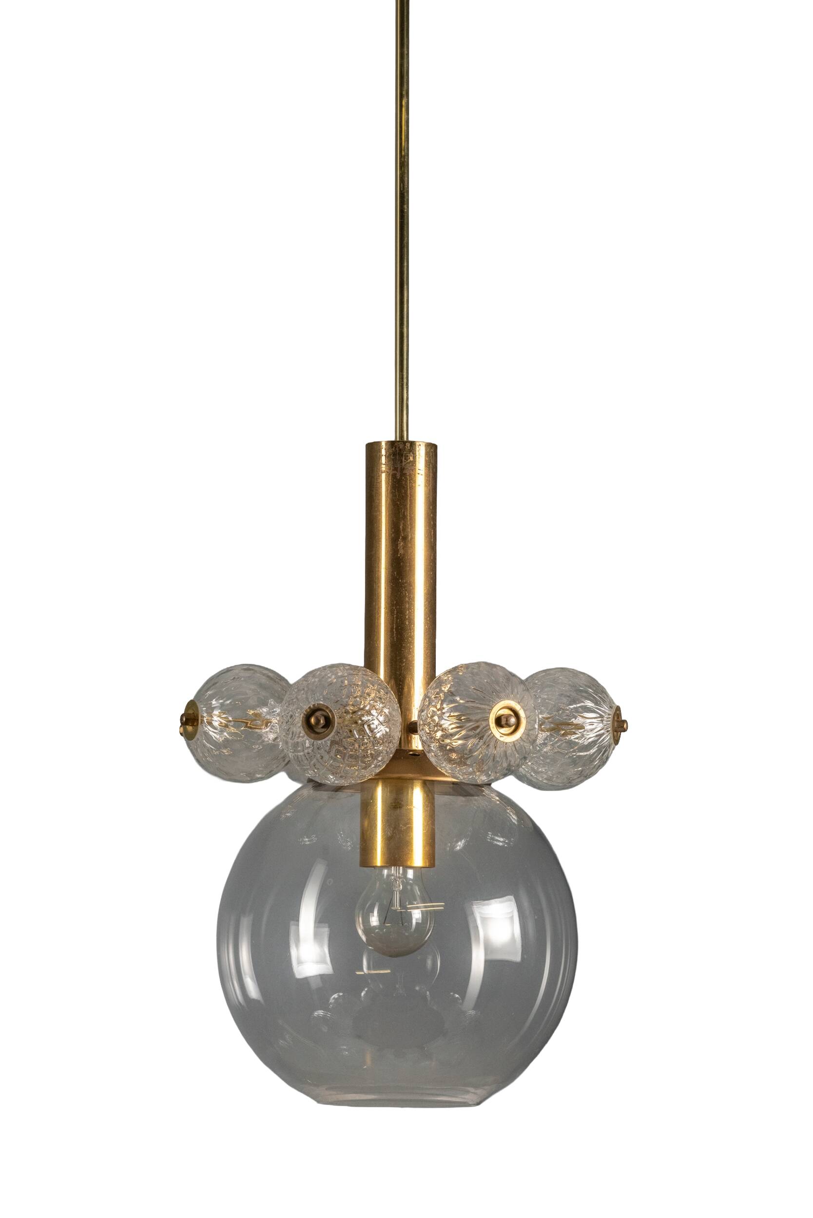 Mid-Century Brass Chandelier with Glass Globes, 1960s
