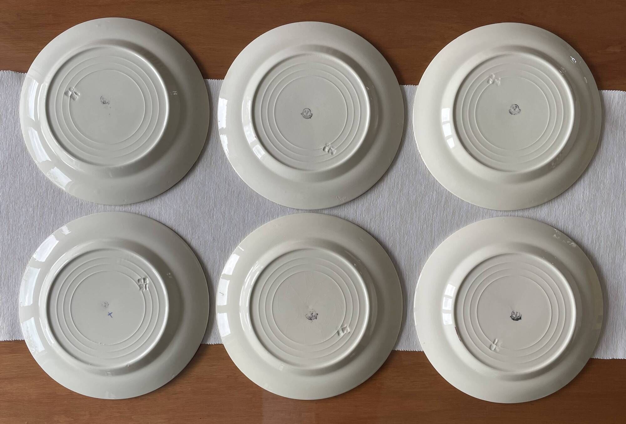 6 large antique flat plates in B.F.K. earthenware.