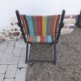 Duo of wood and canvas folding armchairs