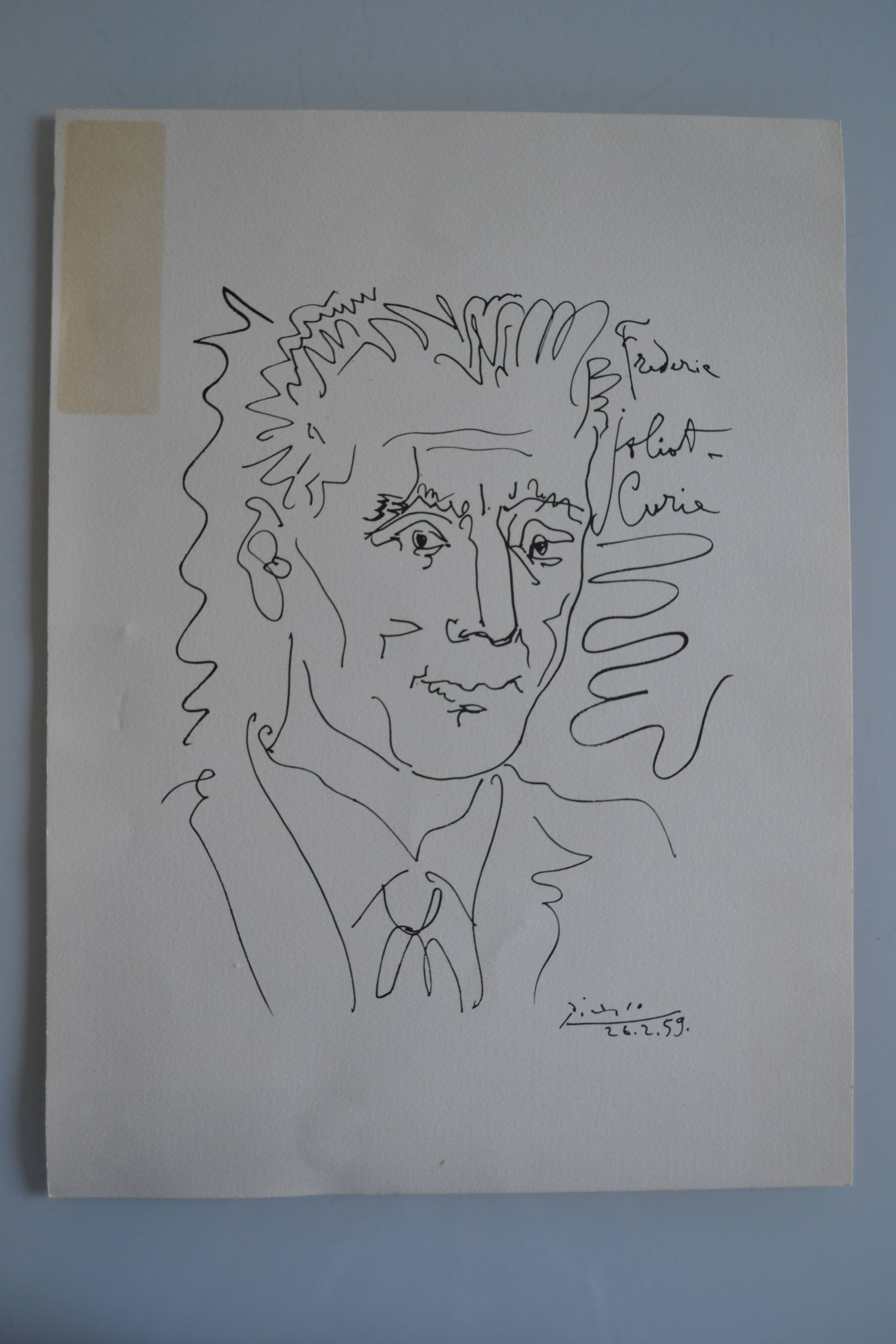 Picasso original lithograph 1959 Frédéric Joliot-Curie 38x28cm