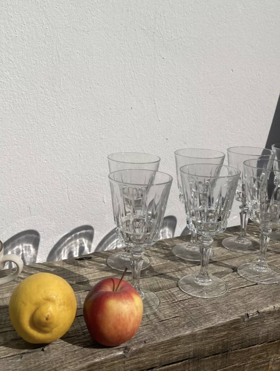 10 old cut stemmed glasses