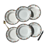 6 Digoin opaque porcelain soup plates with floral pattern "3984"