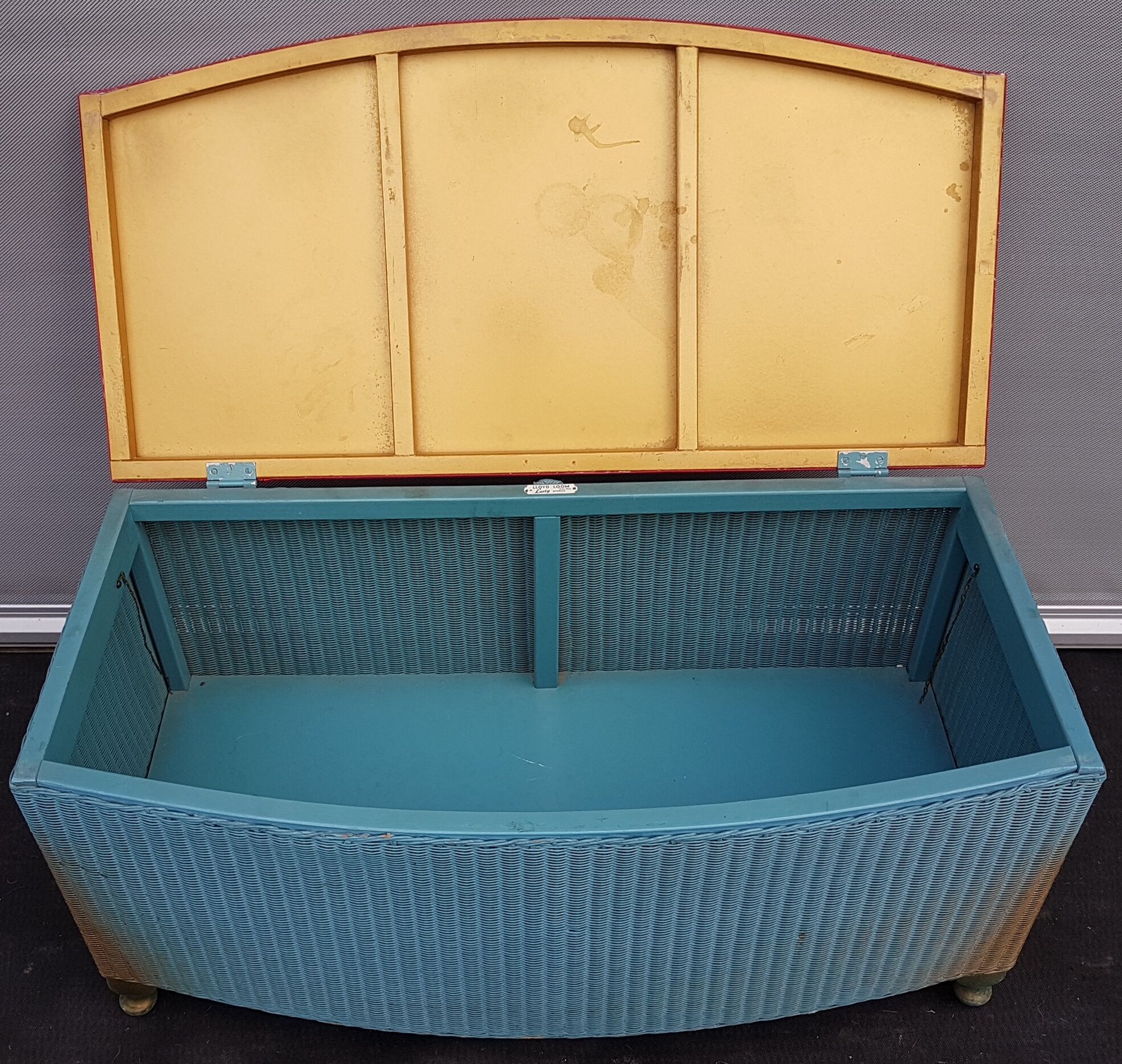 Lloyd loom blue and gold English art deco bench box