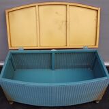 Lloyd loom blue and gold English art deco bench box