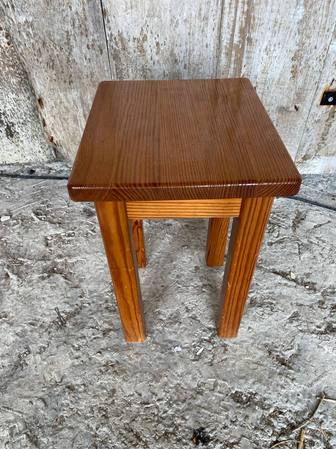 Brutalist Stool Old Chalet Solid Pine Vintage #D544