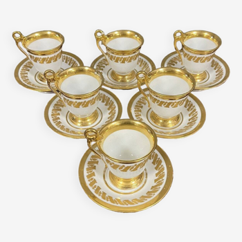 Series of 6 large Empire period chocolate cups in Paris porcelain circa 1800