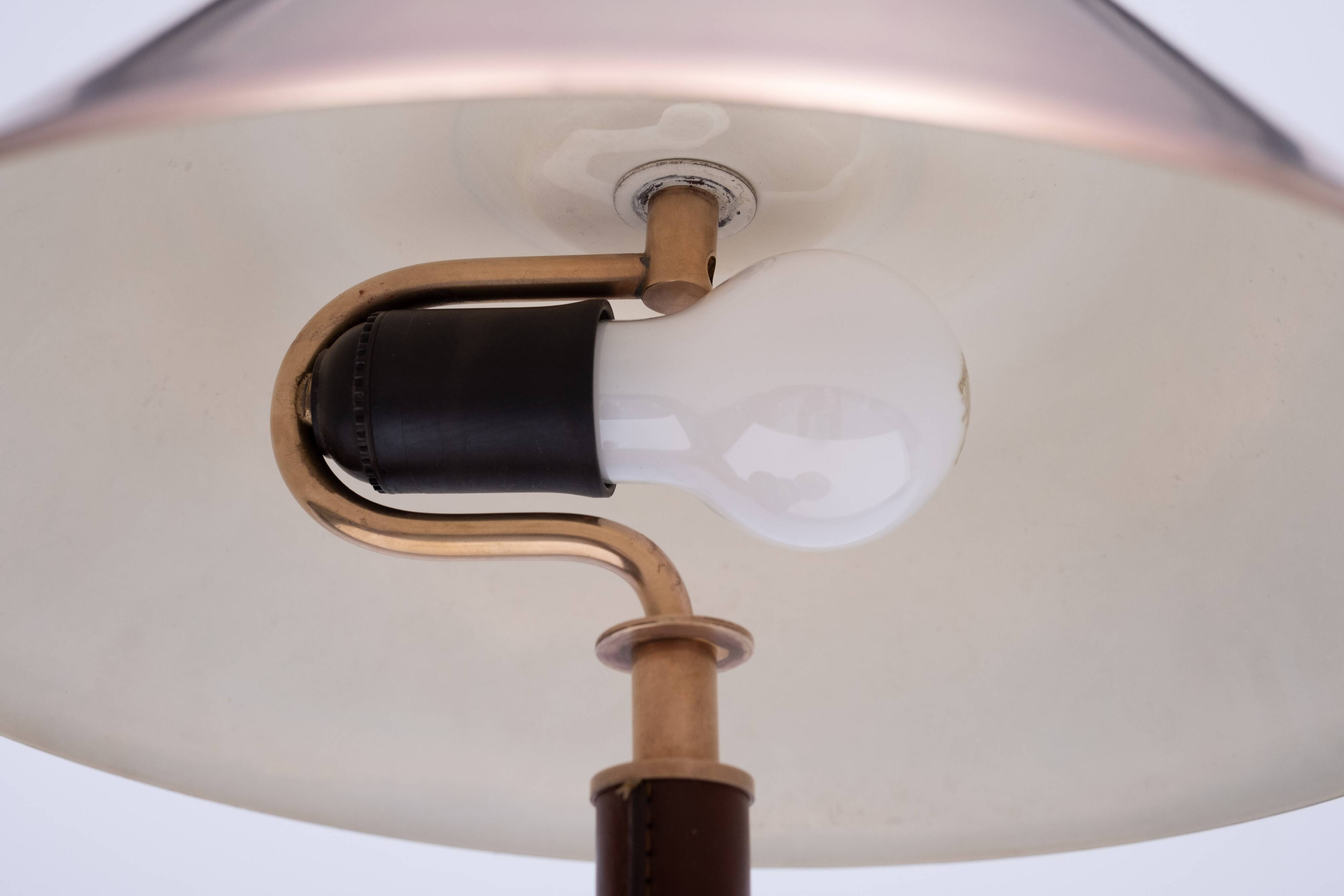 Falkenbergs Belysning Brass and Leather table lamp Sweden 1960s