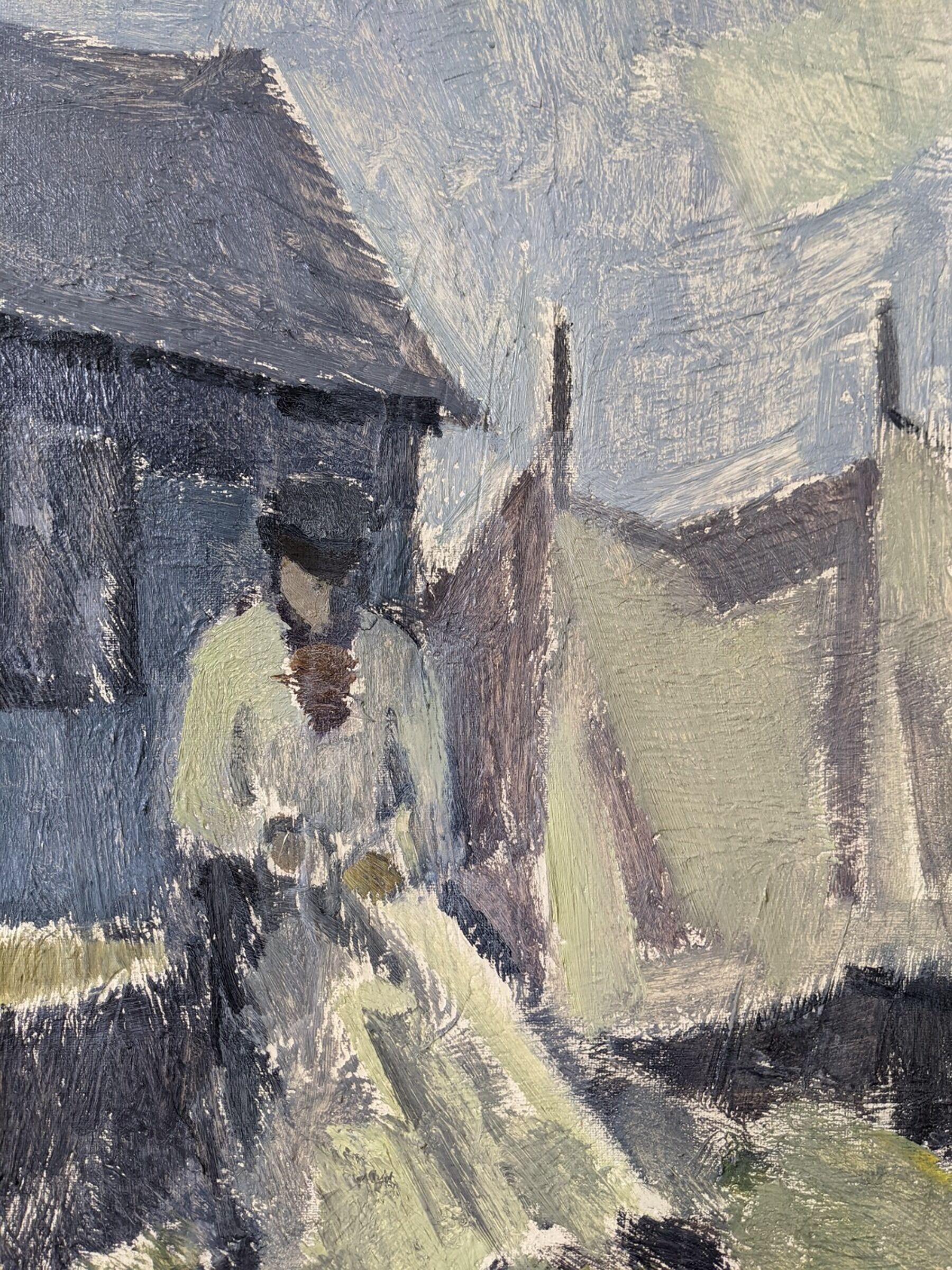 Mid-Century Modern "The Fisherman" Vintage Swedish Figurative Oil Painting, Framed