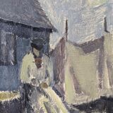 Mid-Century Modern "The Fisherman" Vintage Swedish Figurative Oil Painting, Framed