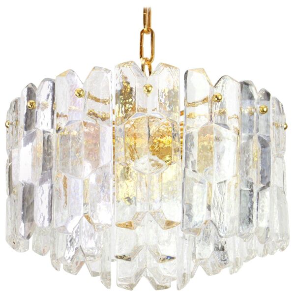 Lustre Palazzo en laiton doré et verre cristal, Kalmar, Autriche, 1970