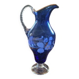 Hand-painted cobalt blue glass carafe – Bohemia – 1950s-1970s