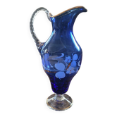 Hand-painted cobalt blue glass carafe – Bohemia – 1950s-1970s