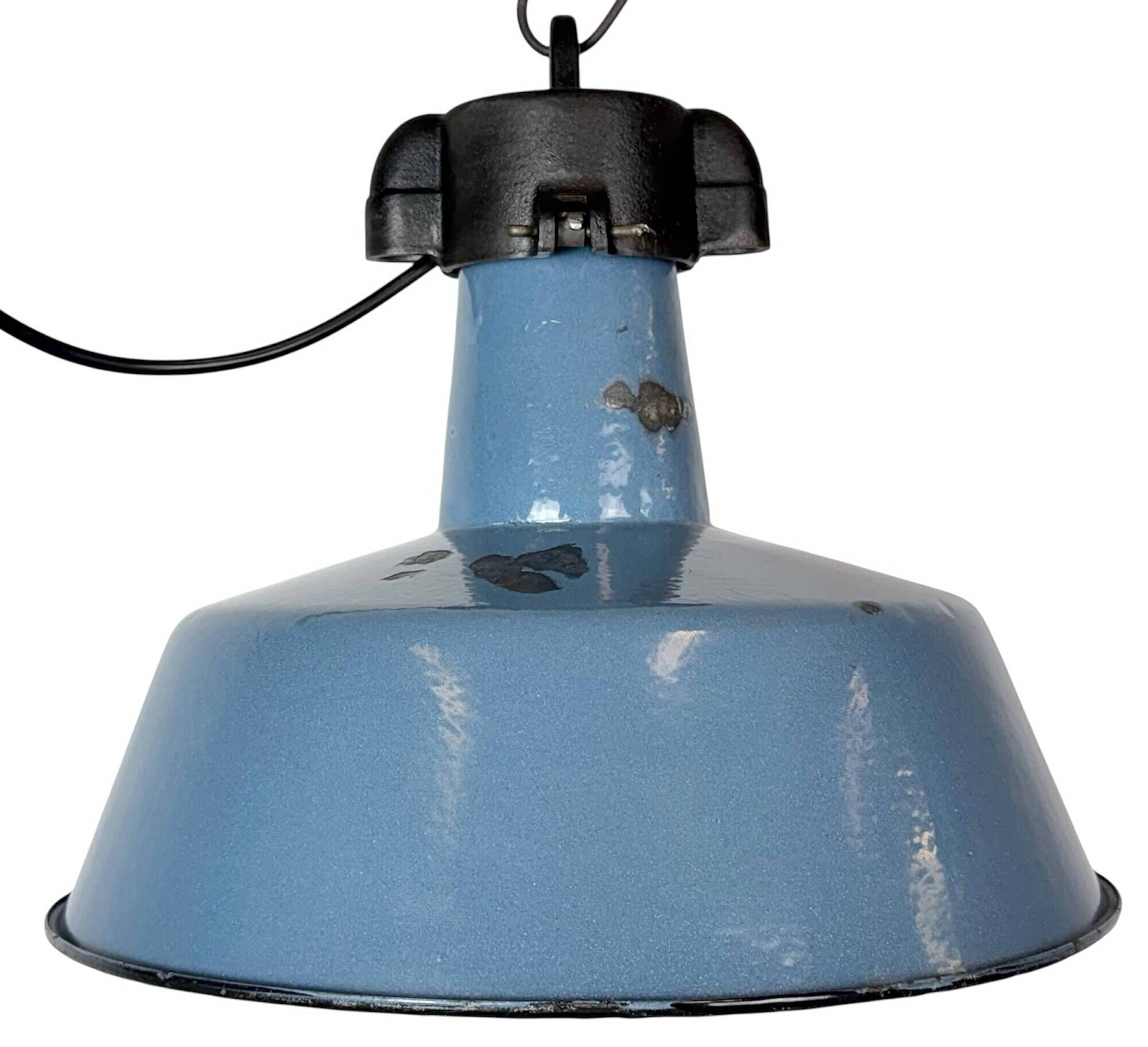 Industrial Blue Enamel Factory Lamp with Cast Iron Top, 1960s