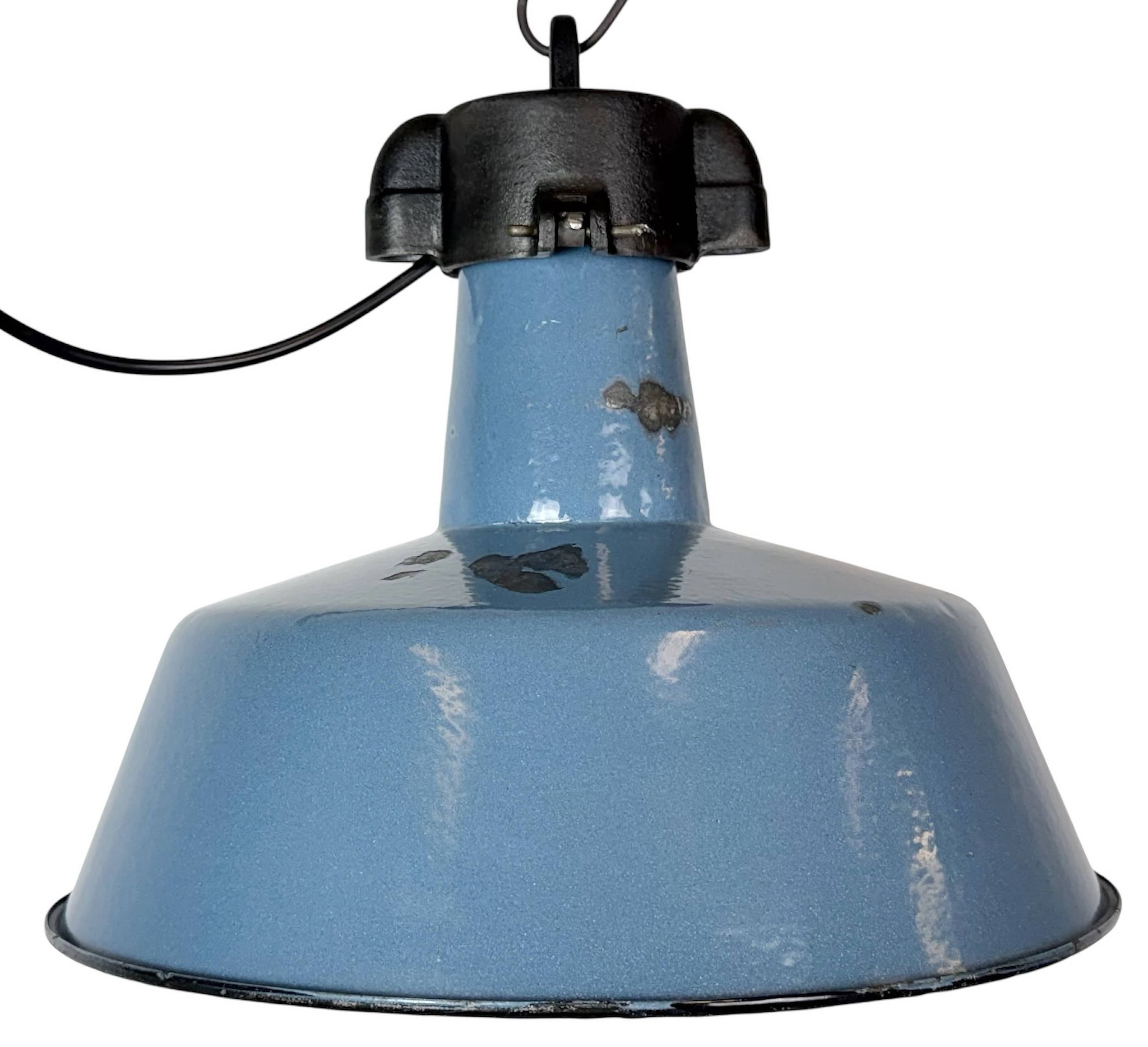 Industrial Blue Enamel Factory Lamp with Cast Iron Top, 1960s