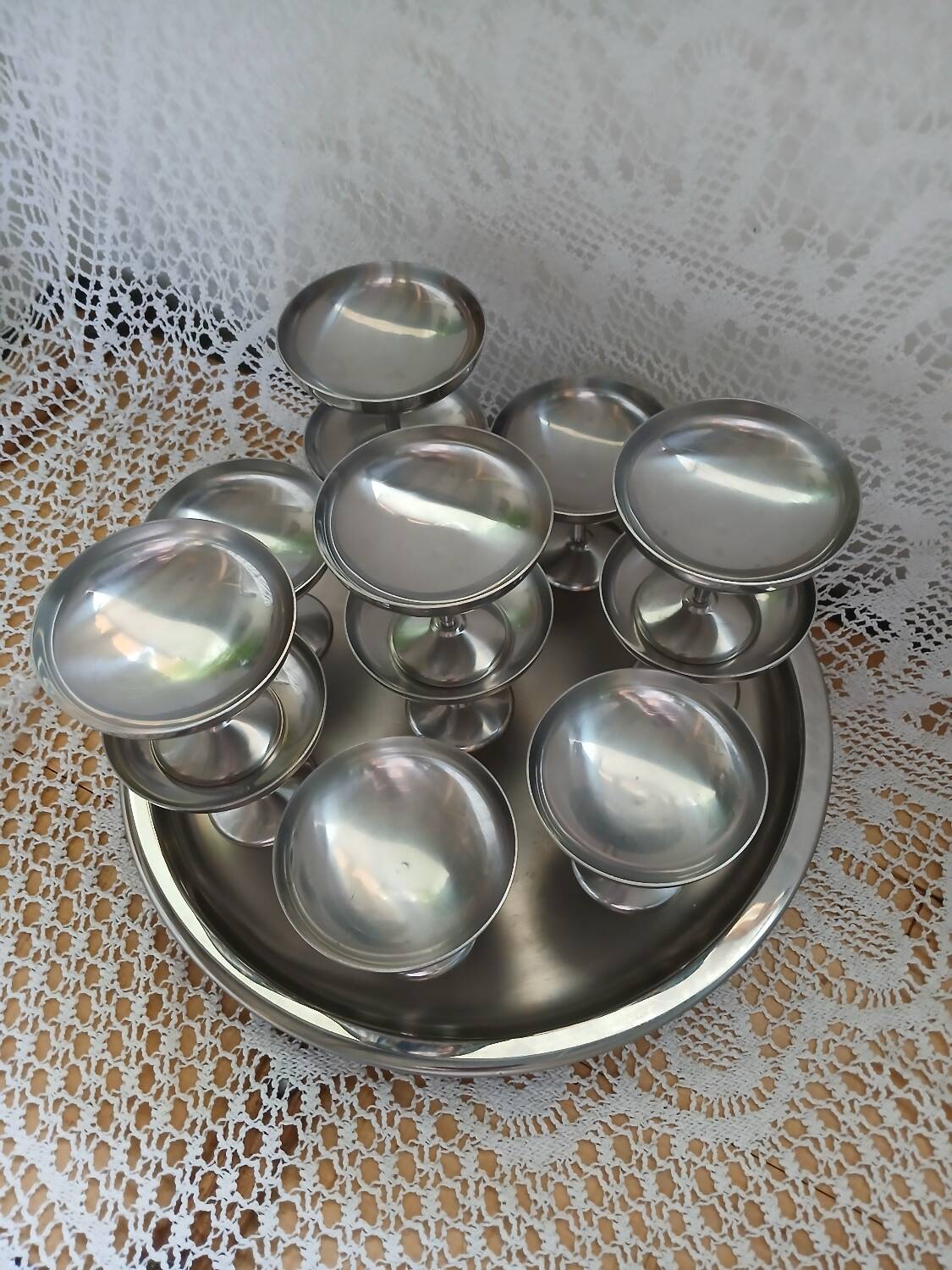 12 ice cream cups + stainless steel tray Guy Degrenne